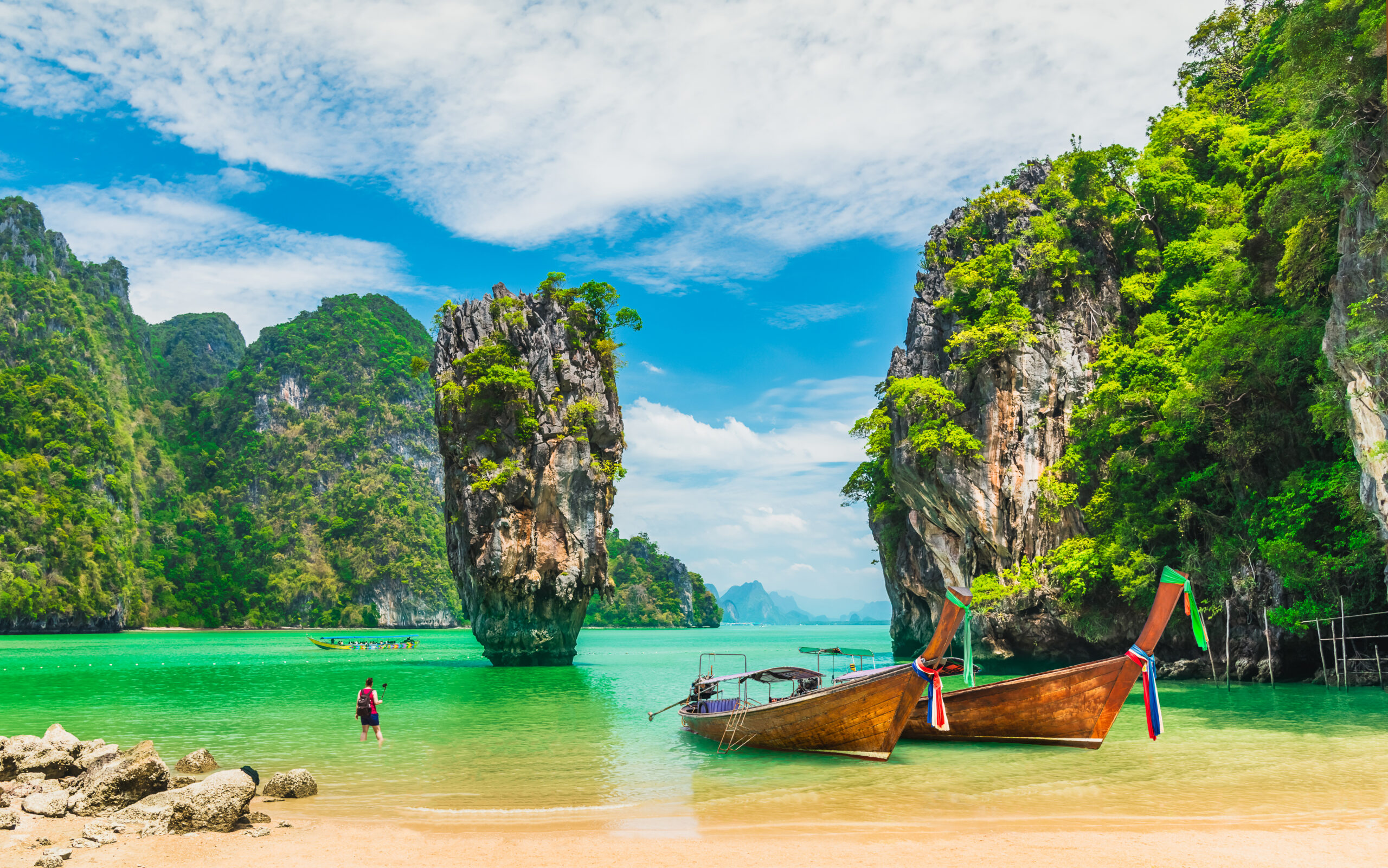 Longtail boats at James Bond Island, Phang Nga Bay, Thailand